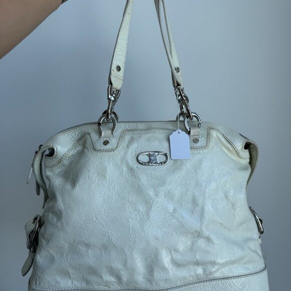 CELINE Patent Leather White Tote Bag Silver Hardware Woman - Picture 1 of 16